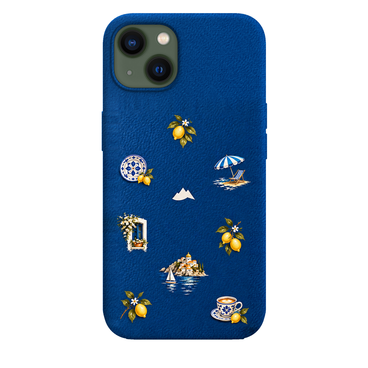 MONTIÉS Atelier Case — Amalfi Blue — iPhone 13, Apple Blue. Conceptvisualisatie; fysieke MONTIÉS-hoesgeometrie nog niet bevestigd.