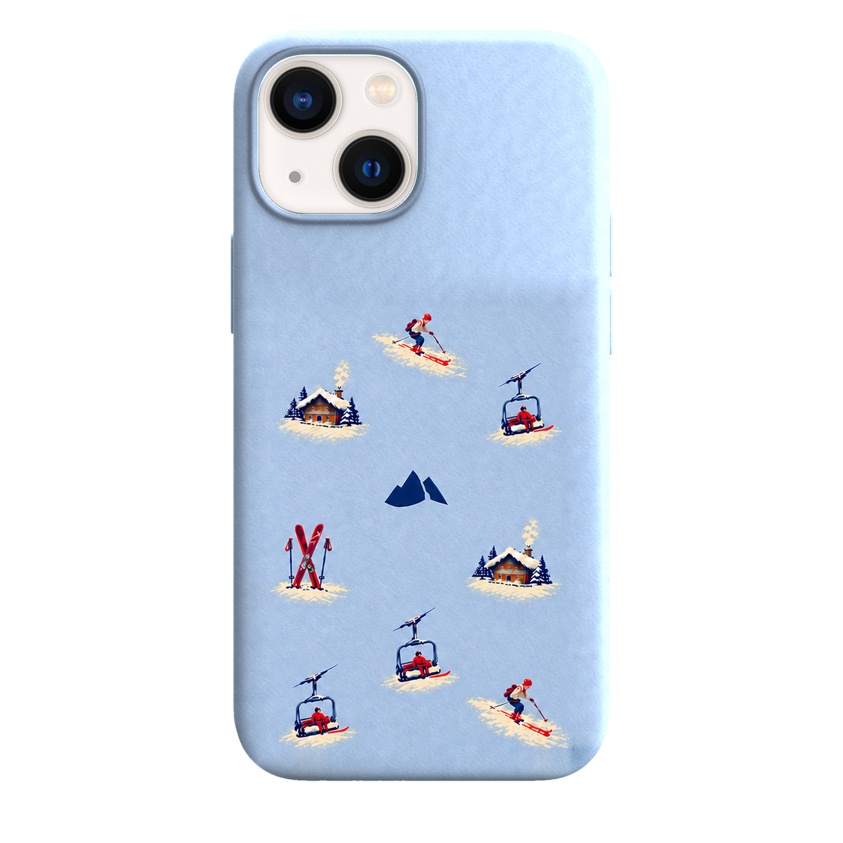 MONTIÉS Atelier Case — Alpine Club Glacier — iPhone 13 mini. Exacte Apple-model/kleuridentiteit nog niet sluitend bevestigd. Conceptvisualisatie; fysieke MONTIÉS-hoesgeometrie nog niet bevestigd.
