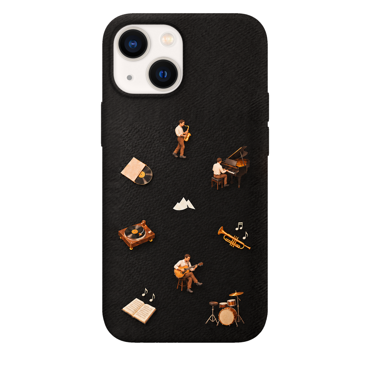 MONTIÉS Atelier Case — Listening Room Charcoal — iPhone 13 mini. Exacte Apple-model/kleuridentiteit nog niet sluitend bevestigd. Conceptvisualisatie; fysieke MONTIÉS-hoesgeometrie nog niet bevestigd.