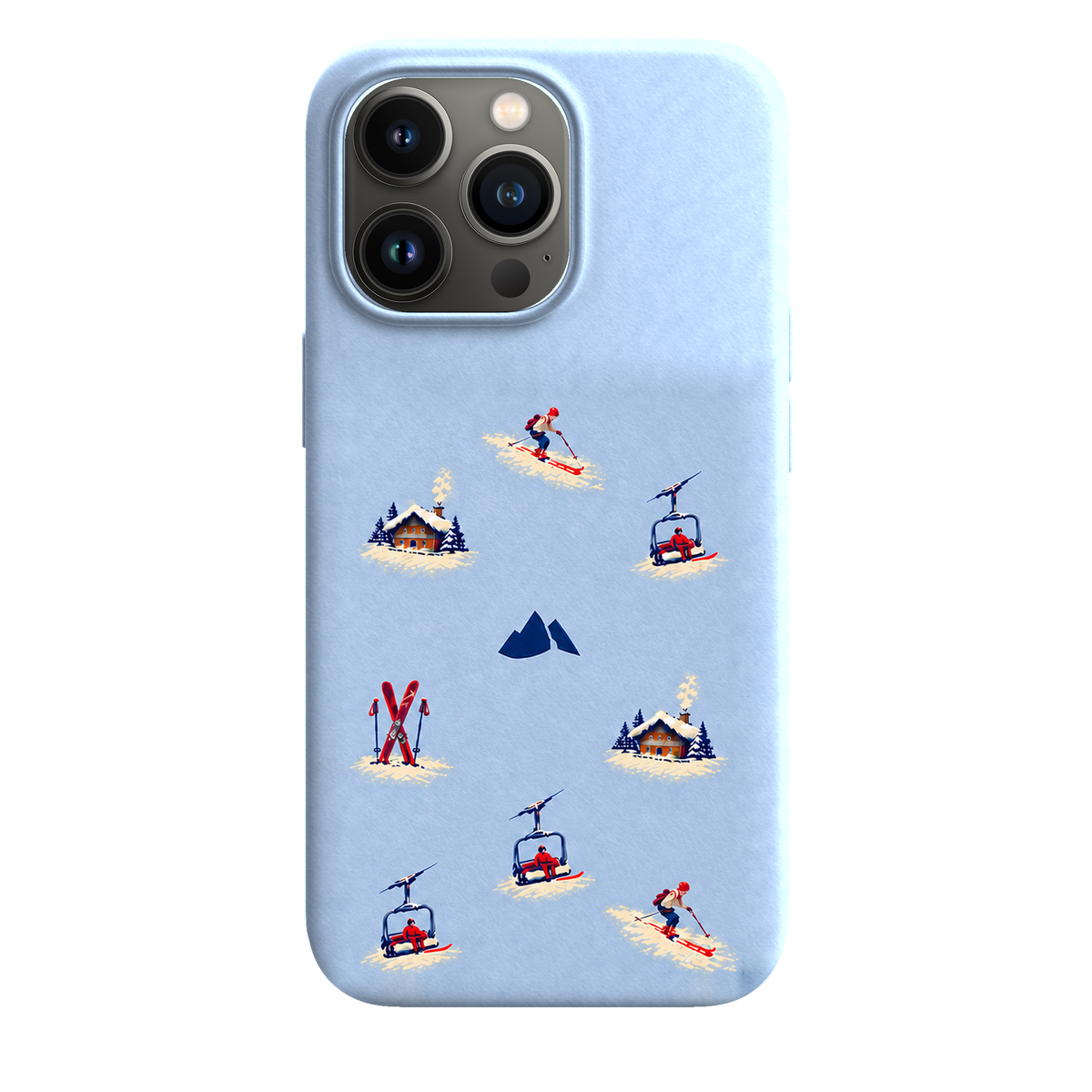 MONTIÉS Atelier Case — Alpine Club Glacier — iPhone 13 Pro. Exacte Apple-model/kleuridentiteit nog niet sluitend bevestigd. Conceptvisualisatie; fysieke MONTIÉS-hoesgeometrie nog niet bevestigd.
