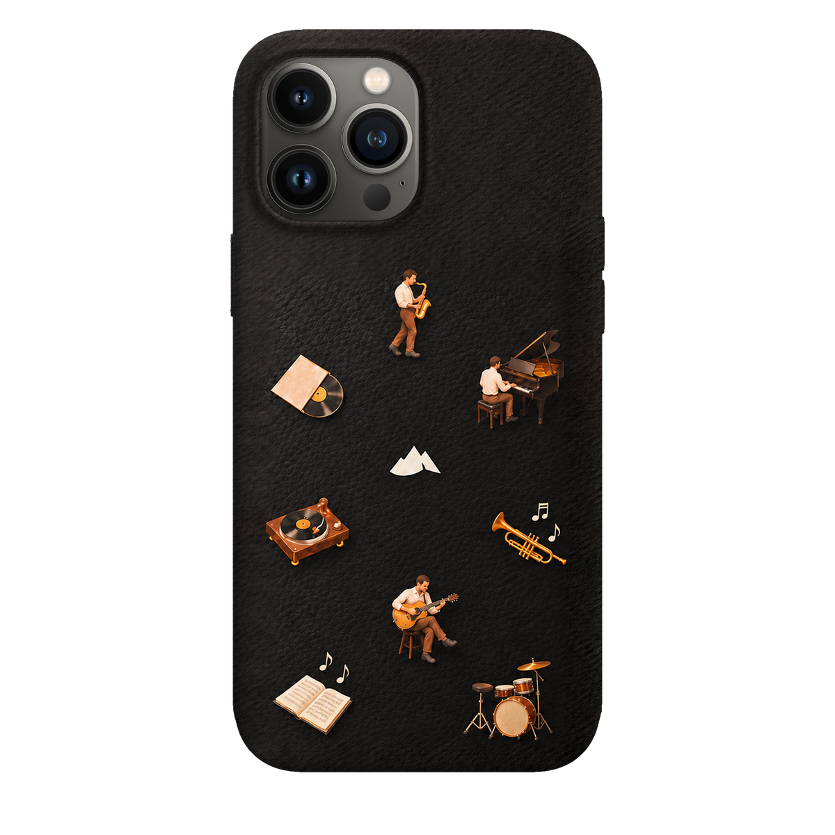 MONTIÉS Atelier Case — Listening Room Charcoal — iPhone 13 Pro Max. Exacte Apple-model/kleuridentiteit nog niet sluitend bevestigd. Conceptvisualisatie; fysieke MONTIÉS-hoesgeometrie nog niet bevestigd.