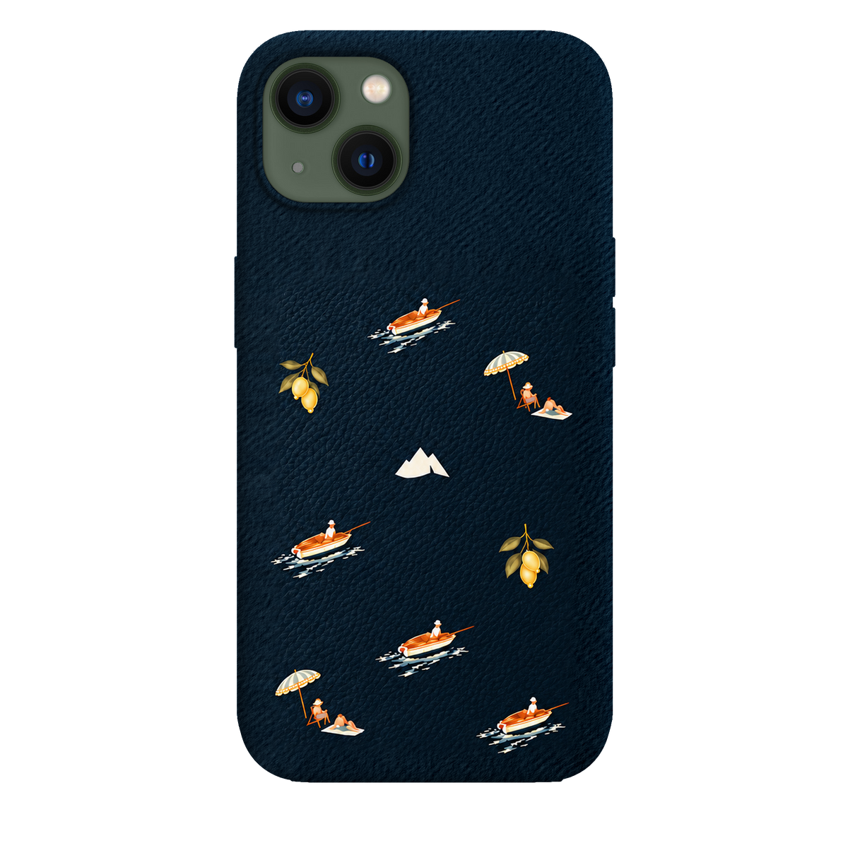MONTIÉS Atelier Case — Riviera Deep Blue — iPhone 13, Apple Blue. Conceptvisualisatie; fysieke MONTIÉS-hoesgeometrie nog niet bevestigd.