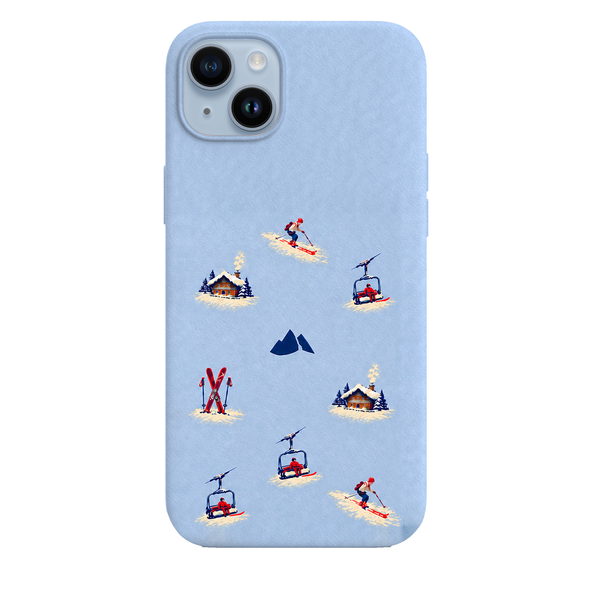 MONTIÉS Atelier Case — Alpine Club Glacier — iPhone 14 Plus, Apple Blue. Conceptvisualisatie; fysieke MONTIÉS-hoesgeometrie nog niet bevestigd.