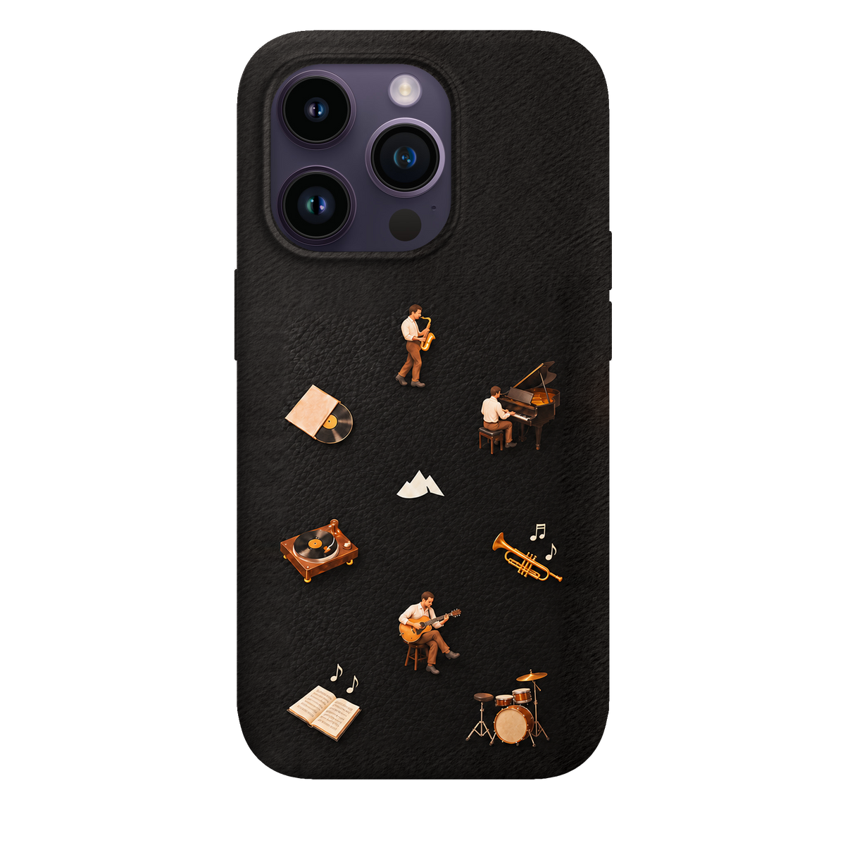 MONTIÉS Atelier Case — Listening Room Charcoal — iPhone 14 Pro. Exacte Apple-model/kleuridentiteit nog niet sluitend bevestigd. Conceptvisualisatie; fysieke MONTIÉS-hoesgeometrie nog niet bevestigd.