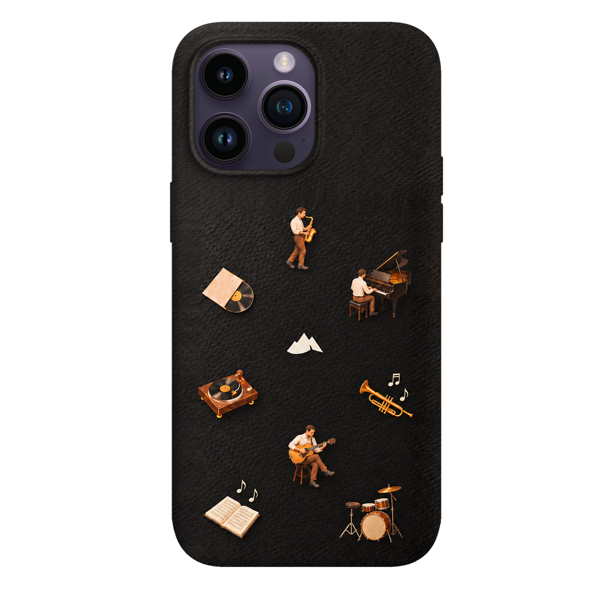 MONTIÉS Atelier Case — Listening Room Charcoal — iPhone 14 Pro Max. Exacte Apple-model/kleuridentiteit nog niet sluitend bevestigd. Conceptvisualisatie; fysieke MONTIÉS-hoesgeometrie nog niet bevestigd.