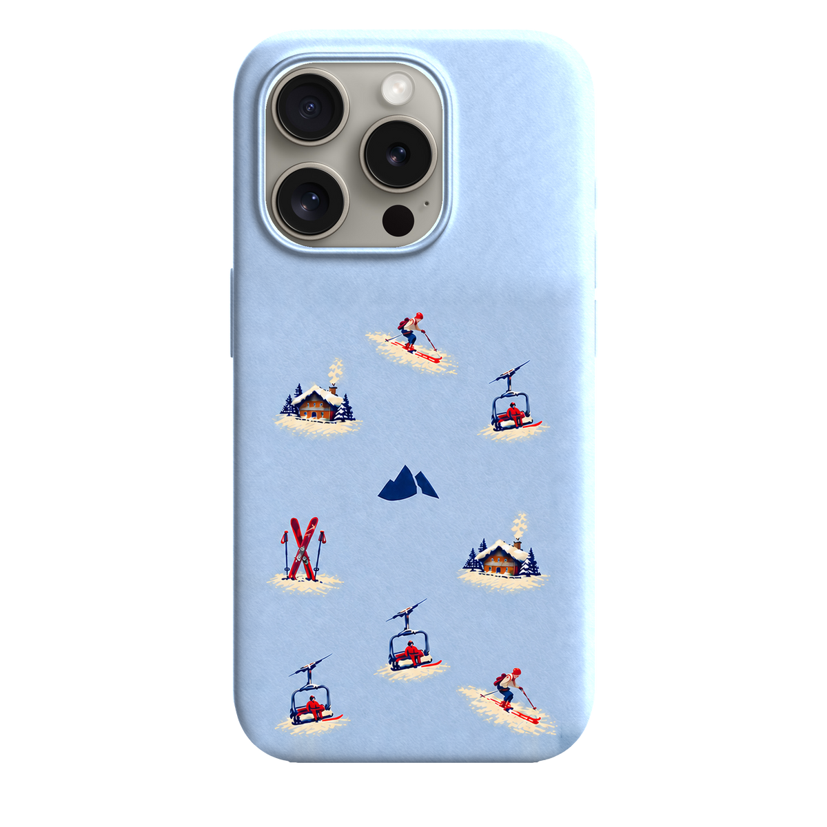 MONTIÉS Atelier Case — Alpine Club Glacier — iPhone 15 Pro. Exacte Apple-model/kleuridentiteit nog niet sluitend bevestigd. Conceptvisualisatie; fysieke MONTIÉS-hoesgeometrie nog niet bevestigd.
