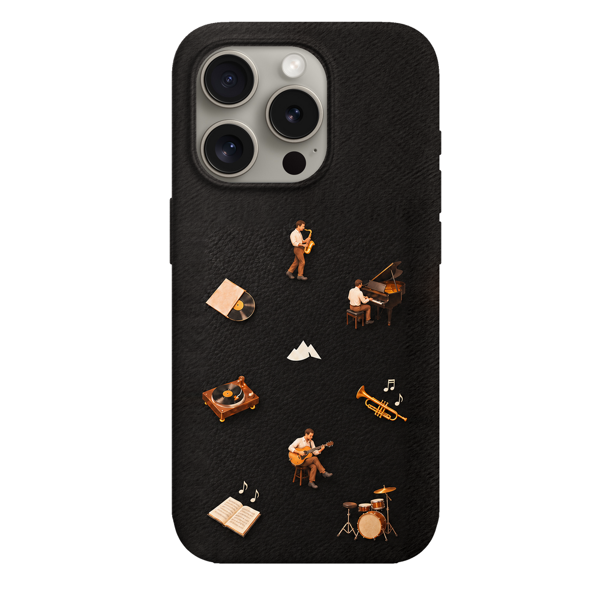 MONTIÉS Atelier Case — Listening Room Charcoal — iPhone 15 Pro. Exacte Apple-model/kleuridentiteit nog niet sluitend bevestigd. Conceptvisualisatie; fysieke MONTIÉS-hoesgeometrie nog niet bevestigd.
