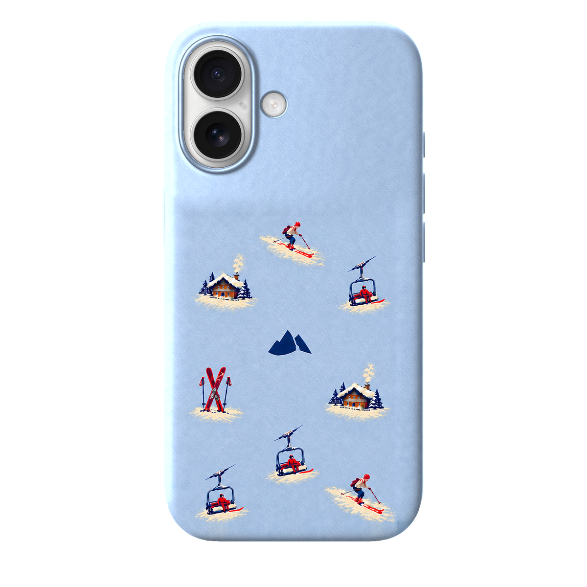 MONTIÉS Atelier Case — Alpine Club Glacier — iPhone 16, Apple White. Conceptvisualisatie; fysieke MONTIÉS-hoesgeometrie nog niet bevestigd.