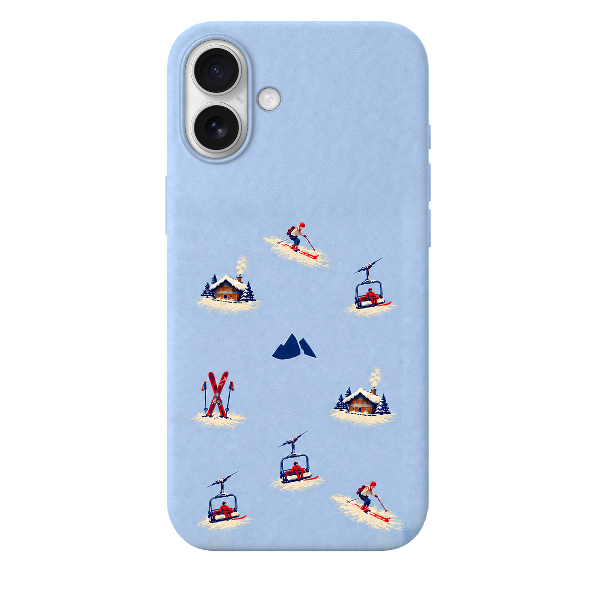 MONTIÉS Atelier Case — Alpine Club Glacier — iPhone 16 Plus, Apple White. Conceptvisualisatie; fysieke MONTIÉS-hoesgeometrie nog niet bevestigd.