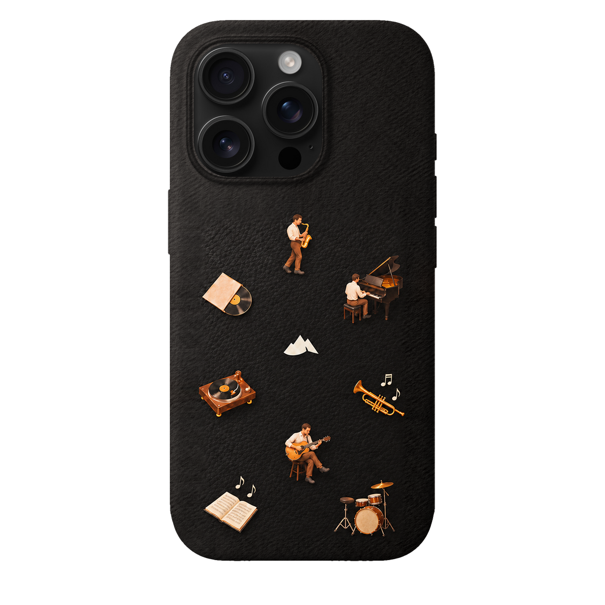 MONTIÉS Atelier Case — Listening Room Charcoal — iPhone 16 Pro, Apple Black Titanium. Conceptvisualisatie; fysieke MONTIÉS-hoesgeometrie nog niet bevestigd.