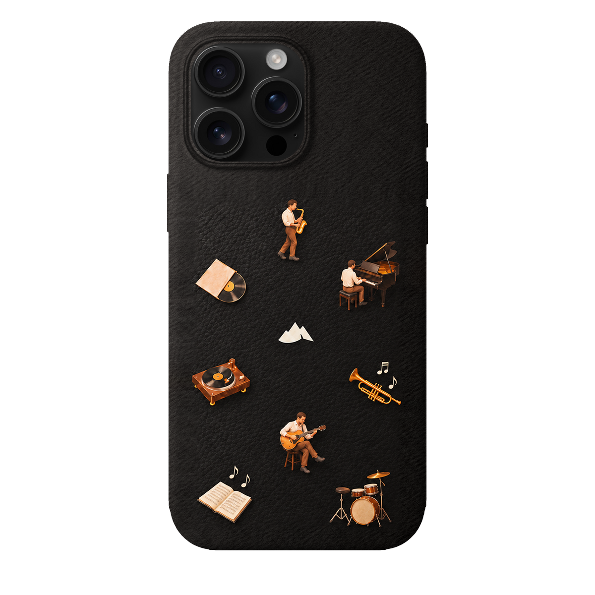 MONTIÉS Atelier Case — Listening Room Charcoal — iPhone 16 Pro Max, Apple Black Titanium. Conceptvisualisatie; fysieke MONTIÉS-hoesgeometrie nog niet bevestigd.