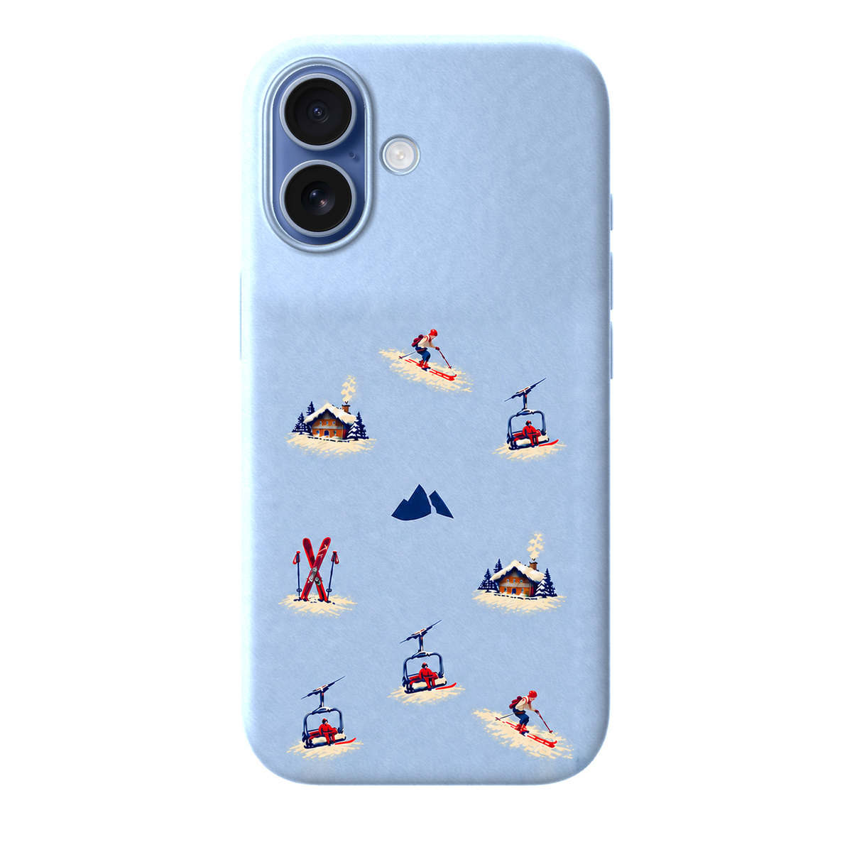 MONTIÉS Atelier Case — Alpine Club Glacier — iPhone 17, Apple Mist Blue. Conceptvisualisatie; fysieke MONTIÉS-hoesgeometrie nog niet bevestigd.