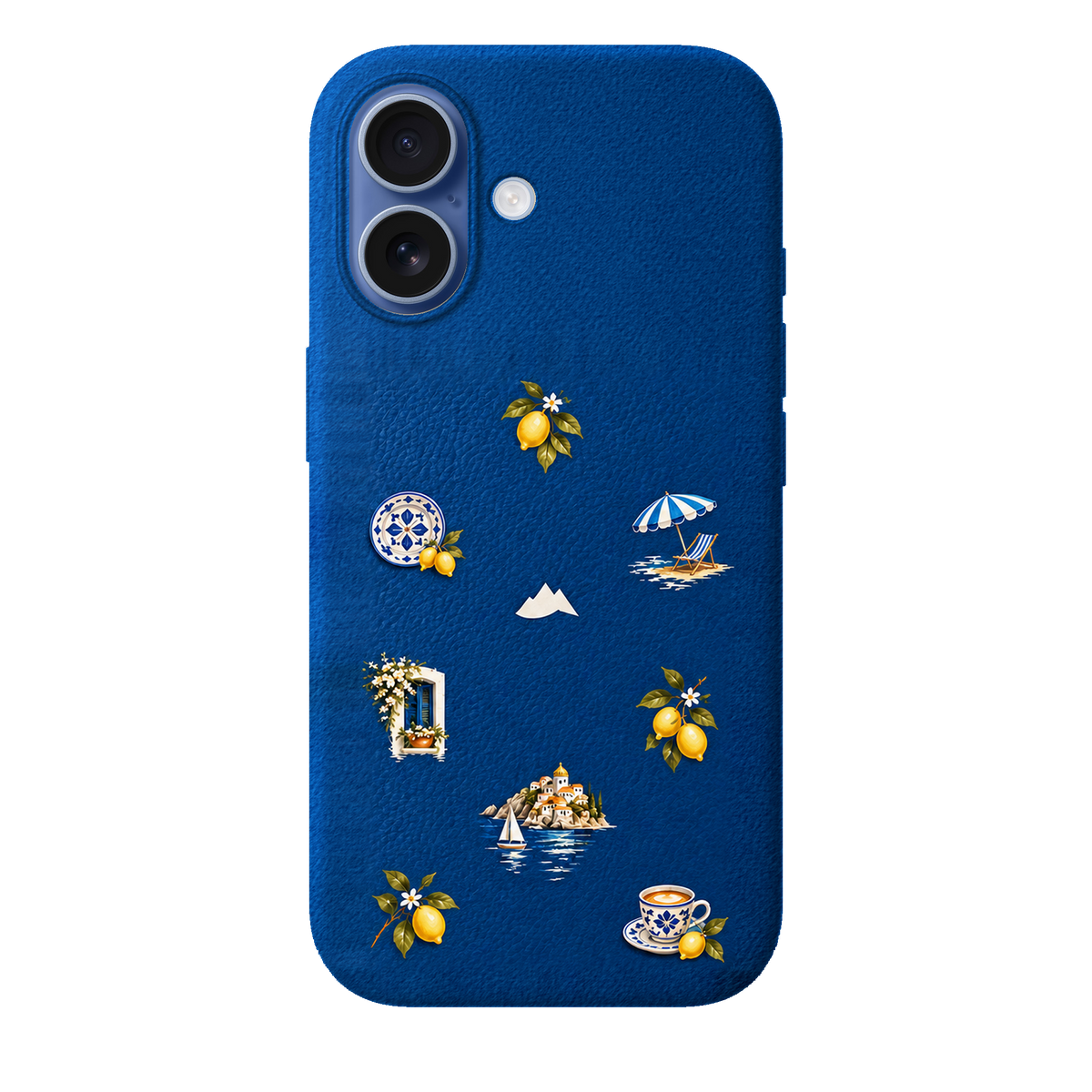 MONTIÉS Atelier Case — Amalfi Blue — iPhone 17, Apple Mist Blue. Conceptvisualisatie; fysieke MONTIÉS-hoesgeometrie nog niet bevestigd.