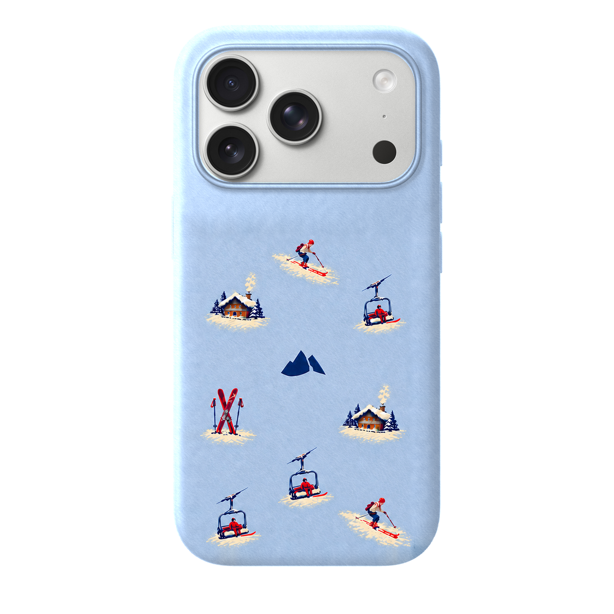 MONTIÉS Atelier Case — Alpine Club Glacier — iPhone 17 Pro, Apple Silver. Conceptvisualisatie; fysieke MONTIÉS-hoesgeometrie nog niet bevestigd.