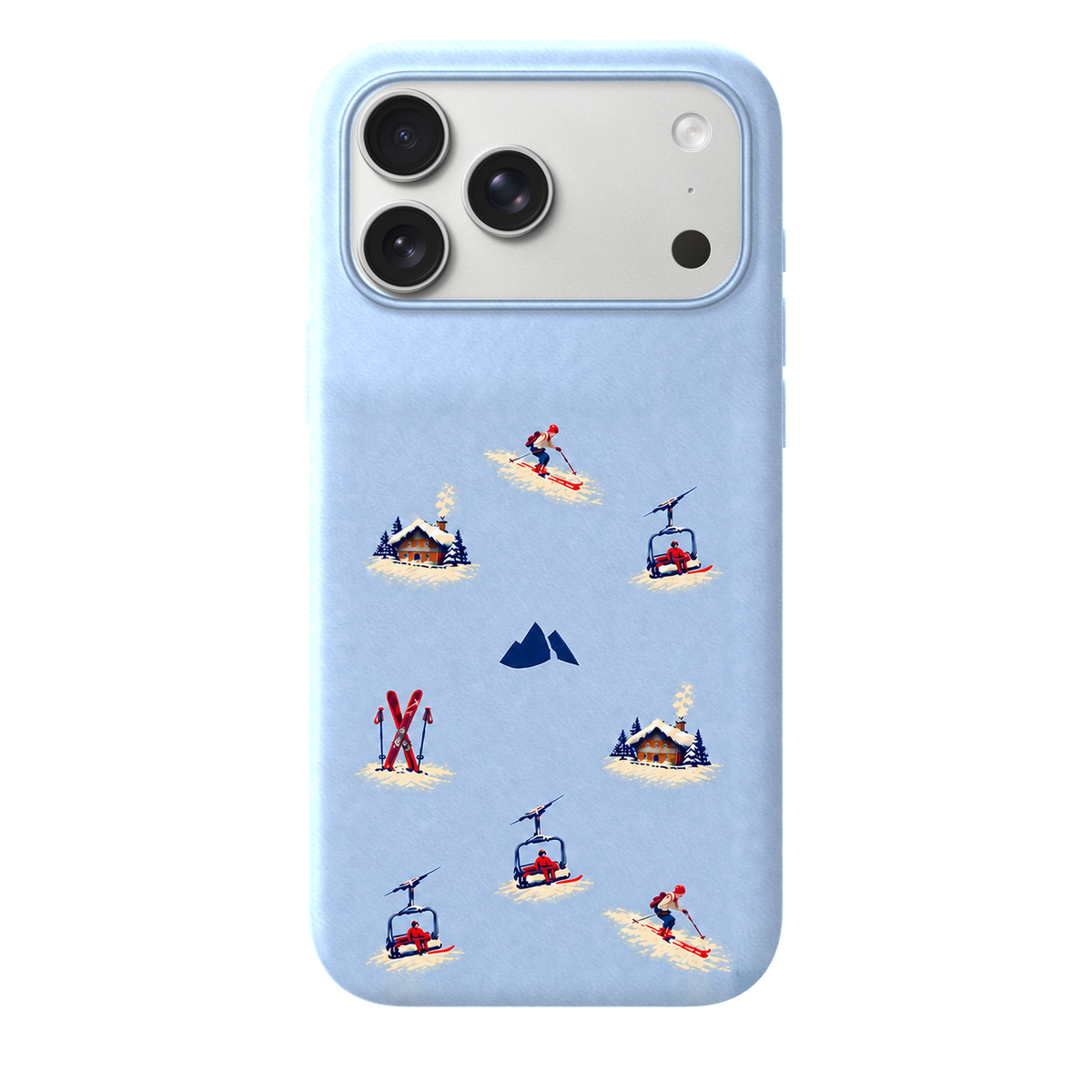 MONTIÉS Atelier Case — Alpine Club Glacier — iPhone 17 Pro Max, Apple Silver. Conceptvisualisatie; fysieke MONTIÉS-hoesgeometrie nog niet bevestigd.