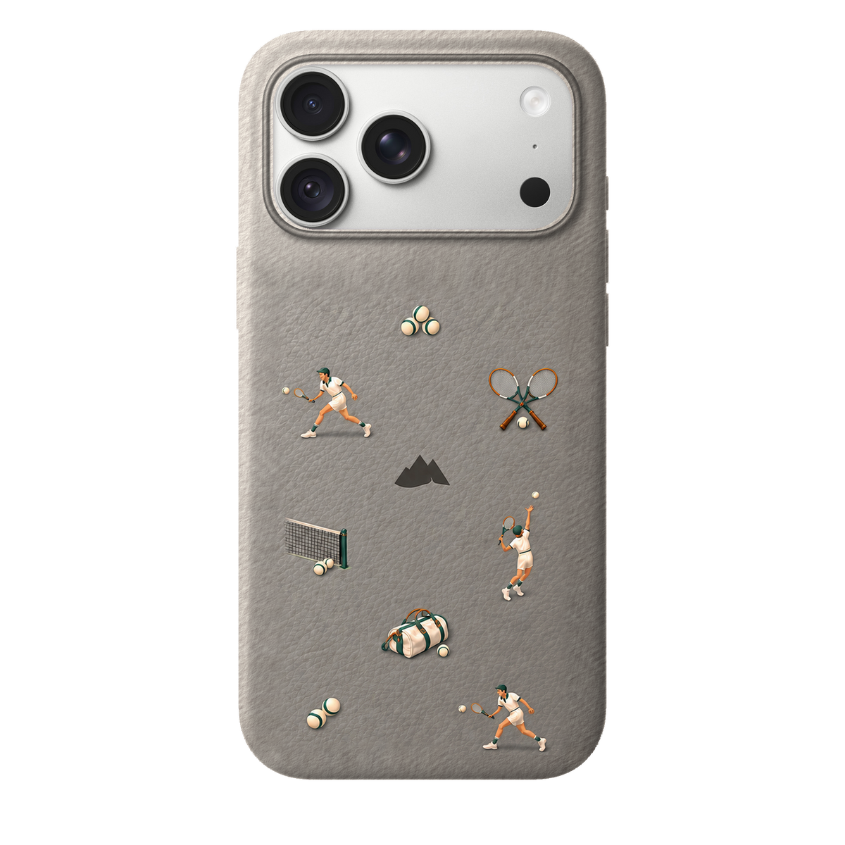 MONTIÉS Atelier Case — Court Club Silver — iPhone 18 Pro Max, Apple Silver. Conceptvisualisatie; fysieke MONTIÉS-hoesgeometrie nog niet bevestigd.