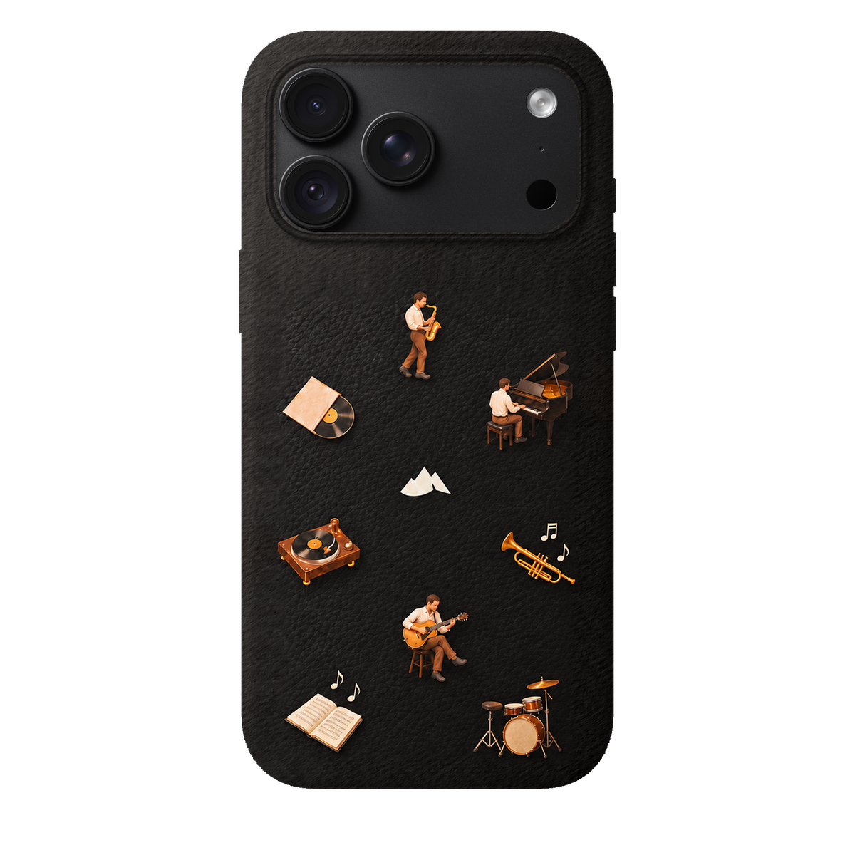 MONTIÉS Atelier Case — Listening Room Charcoal — iPhone 18 Pro Max, Apple Black. Conceptvisualisatie; fysieke MONTIÉS-hoesgeometrie nog niet bevestigd.